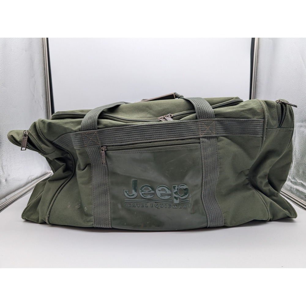 Vintage 90s JEEP Wrangler Army Green Large Duffle Bag Travel Luggage